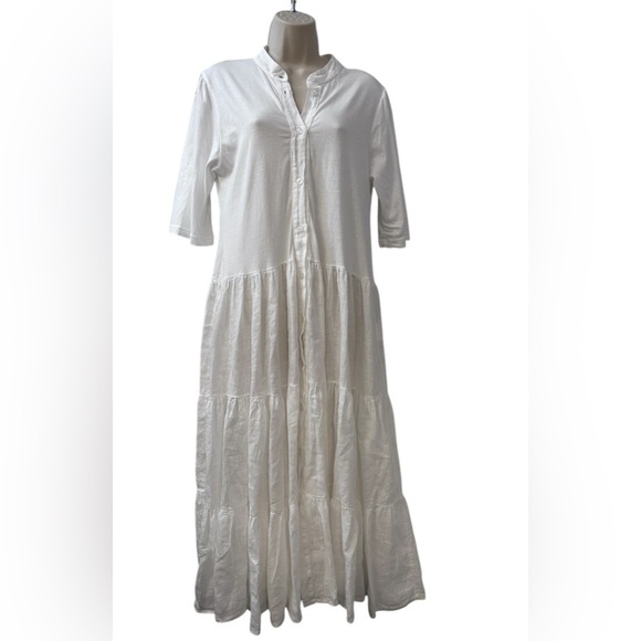 Etici Women’s White Linen Maxi Dress Cottagecore Button Front Made in Italy M/L - Picture 2 of 15